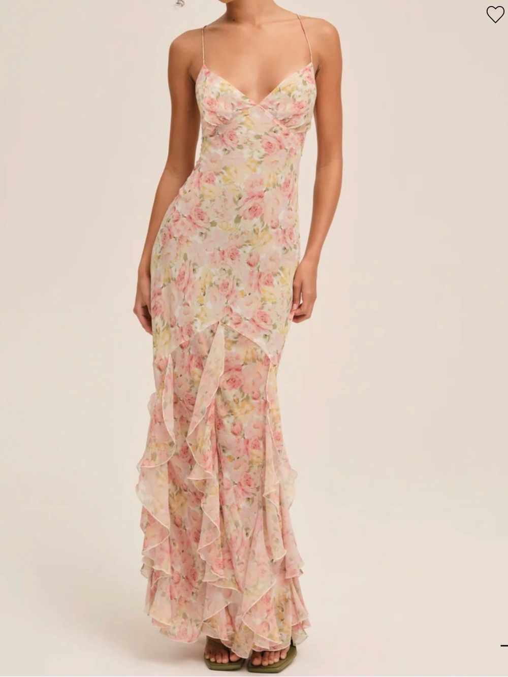 Elea Floral Maxi Dress - Floral Pink Ruffle Slip Dress - Women